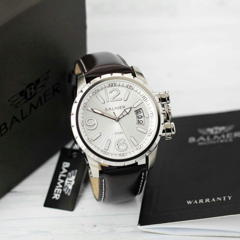 Jam tangan Balmer 7956 Tali Kulit silver original pria
