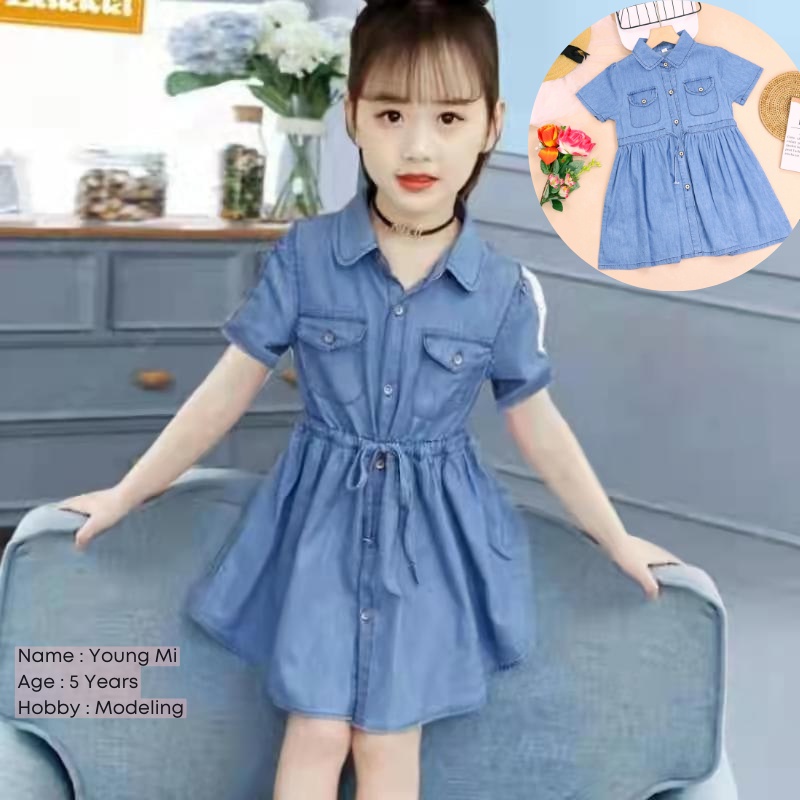 1 - 5 Tahun | Dress Dae Hwa / Baju Korea Style Denim Jeans Anak Perempuan Kualitas Import Balita Harian Polos Kiosbalitaaprillia