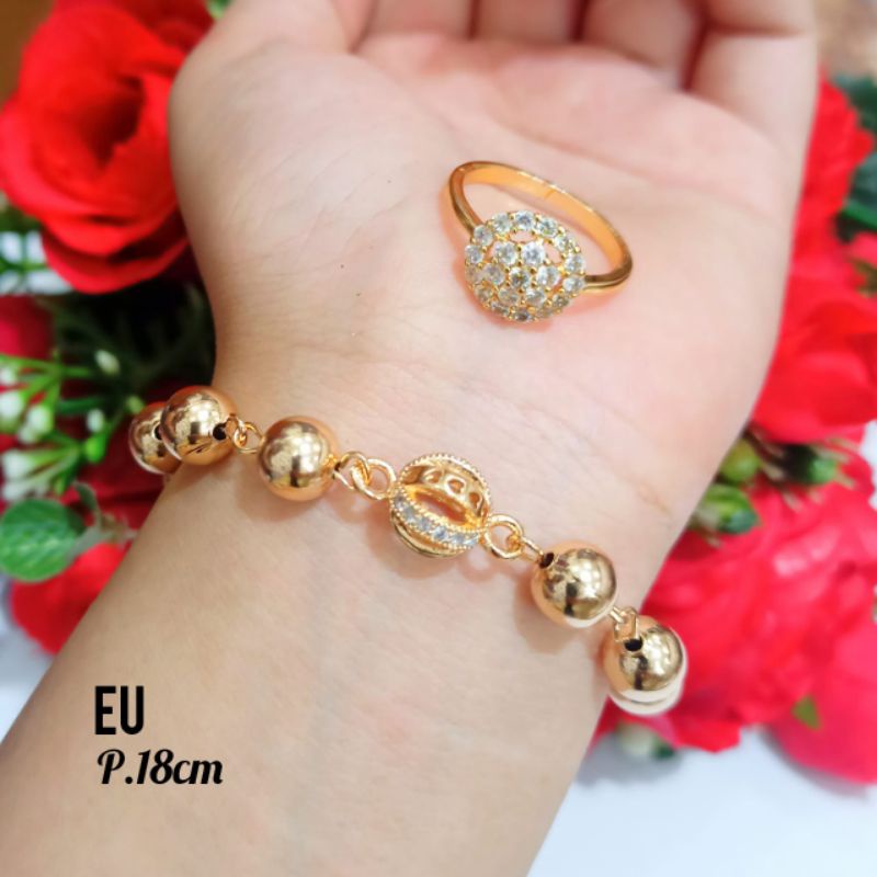 Gelang FREE cincin varian motif Rantai bola ukir dan polos elegan menawan Anti karat {COD}