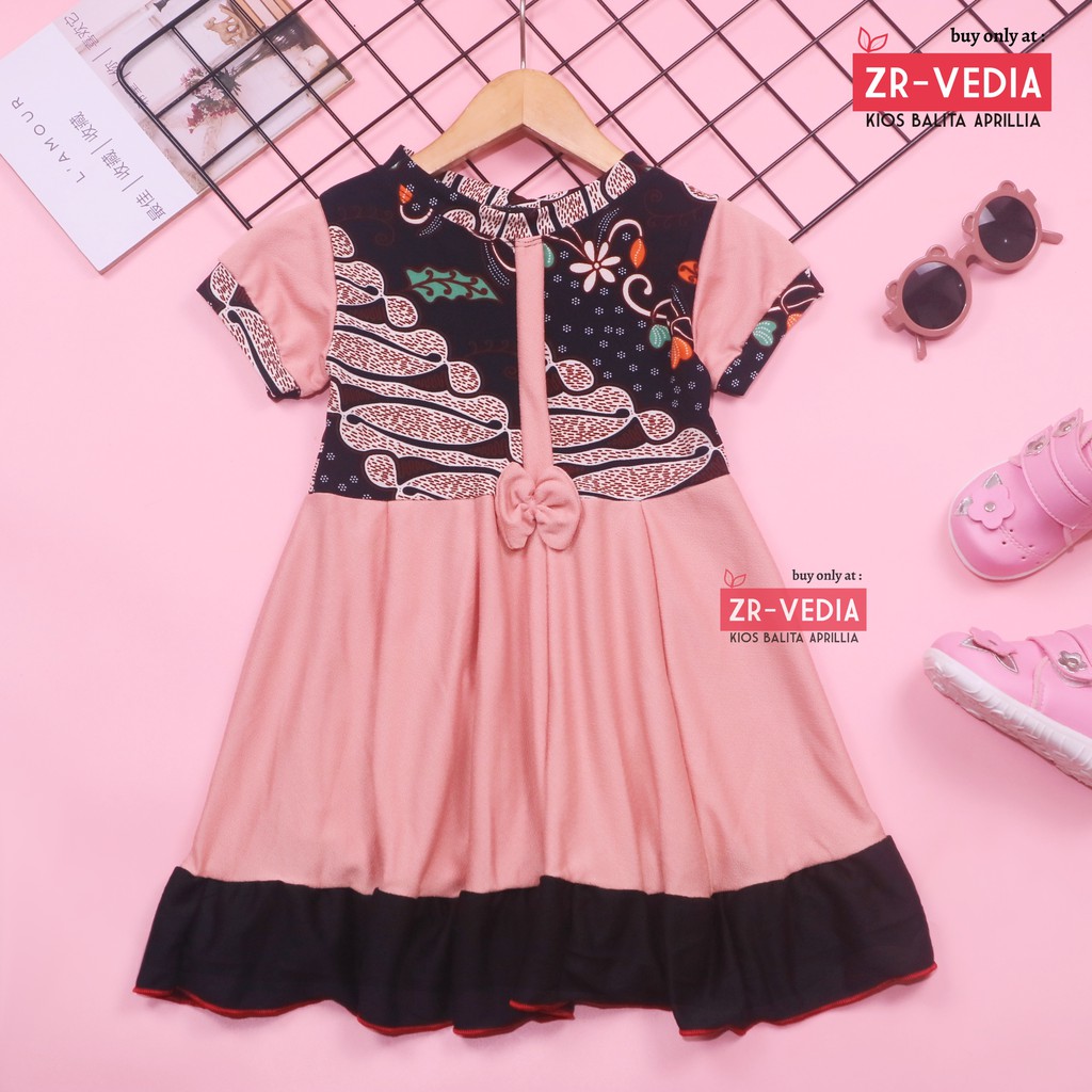 Dress Keisha uk 1-2 Tahun / Dres Lengan Anak Balita Perempuan Baju Gaun Pesta FashionKids Adem Murah