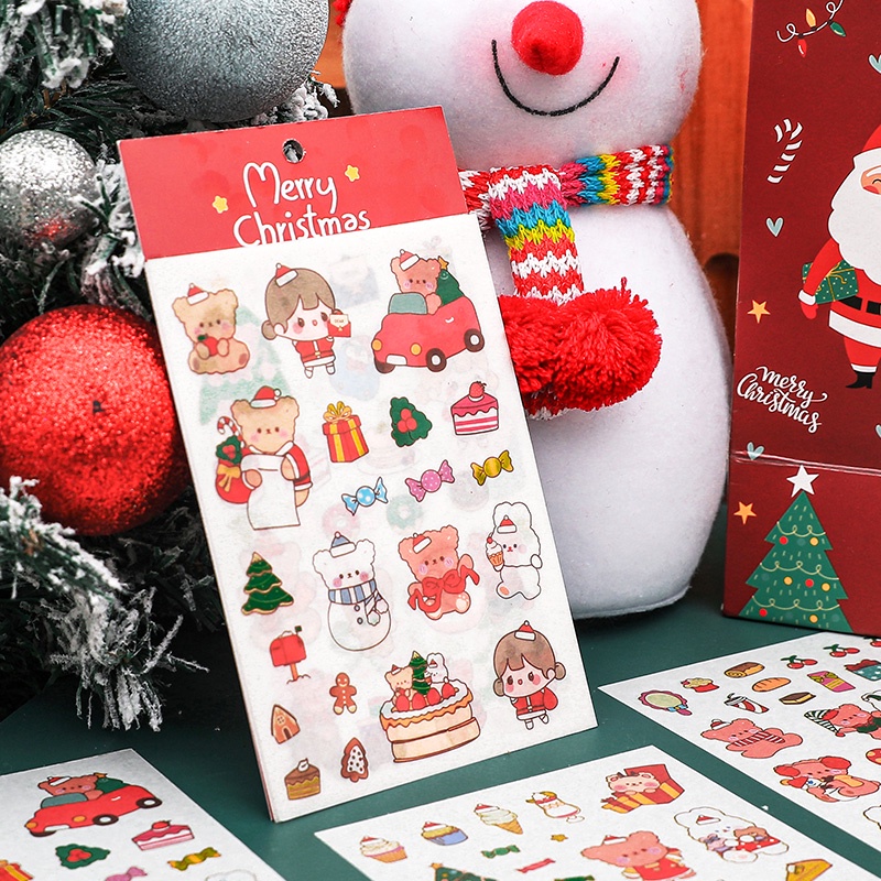 4 Lembar Stiker Desain Kartun Merry Christmas Lucu Untuk Dekorasi