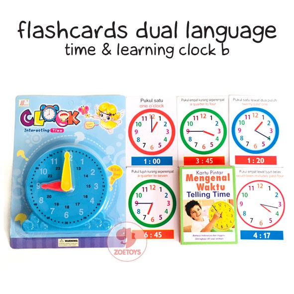 Zoetoys Paket Hemat Montess Flashcards Time + Learning Clock A B | Mainan Anak | Mainan Edukasi