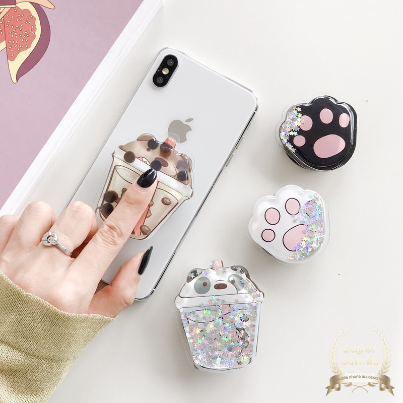 Pop Socket Squishy Holder Ponsel Model Kartun Telapak Kaki Anjing/Boba 3D Bahan Silikon