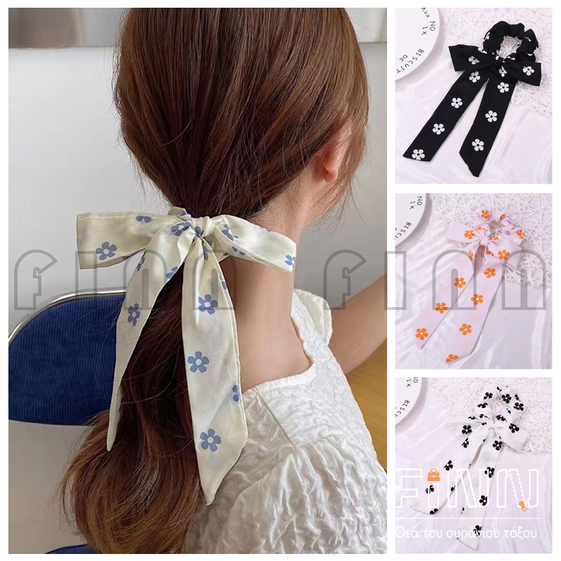 Scrunchie Rambut Wanita Pita Panjang Motif Bunga Aksesoris Fashion Korean Import