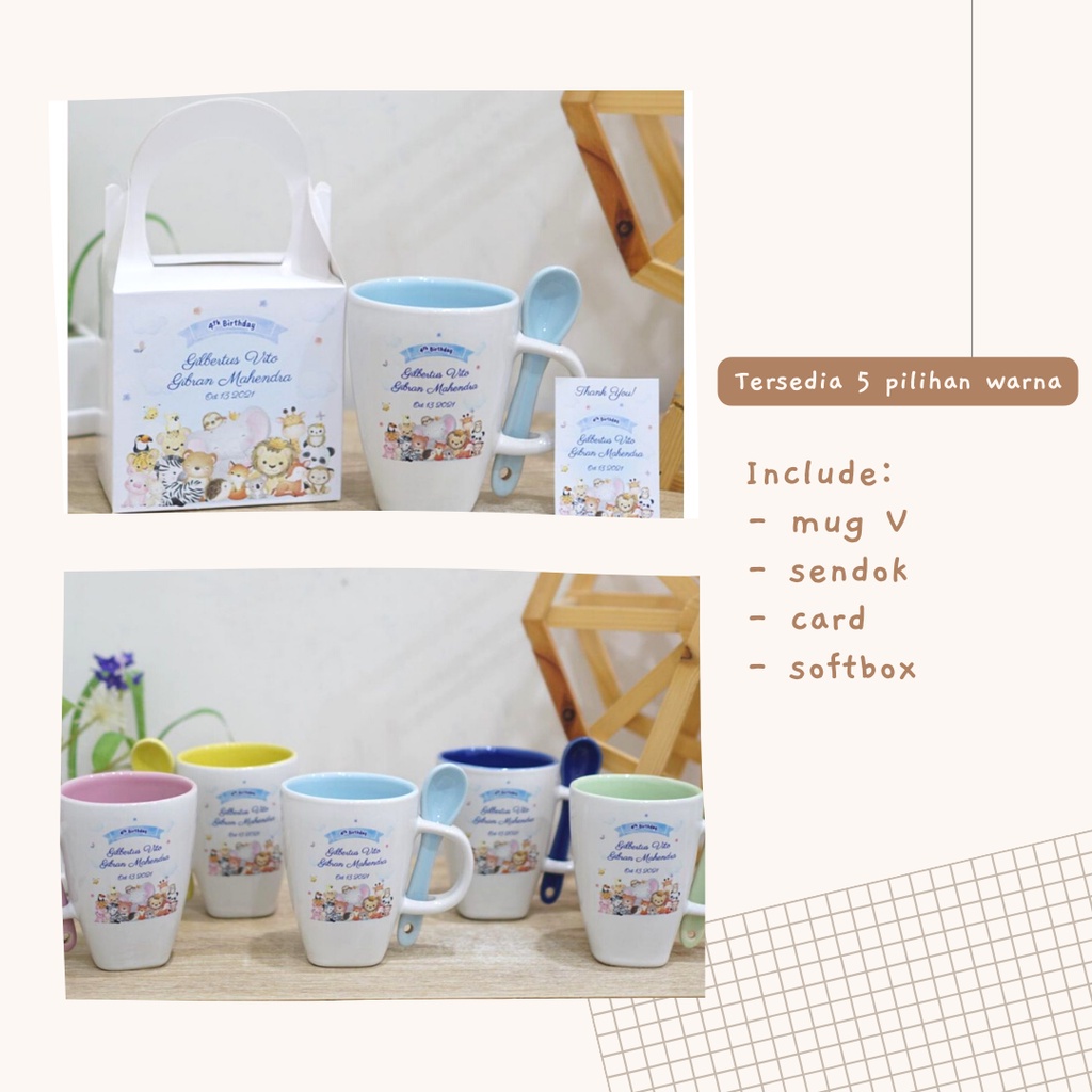 CUSTOM Mug Sendok Souvenir Ultah Anak | Bisa Custom Gambar Nama | Souvenir Mug Gelas Sendok | Ultah 
