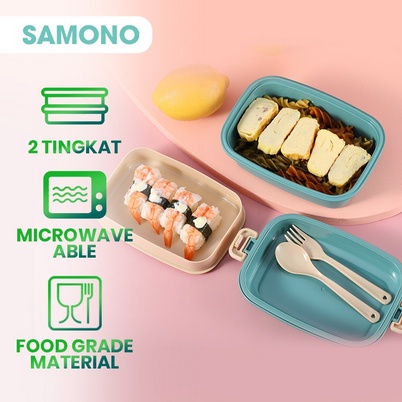 SAMONO STW10 Kotak Makan Bento Microwaveable Lunch Box Susun Food Grade Material 2 Tingkat