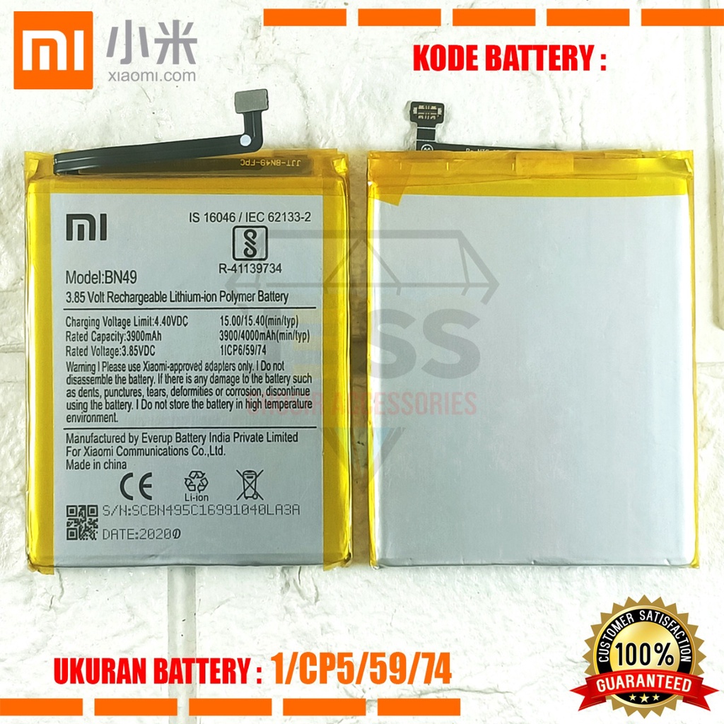 Baterai Battery Original Xiaomi BN49 BN-49 Tipe HP REDMI 7A - M1903C3EG - M1903C3EC - M1903C3EE - M1903C3EI - M1903C3EH