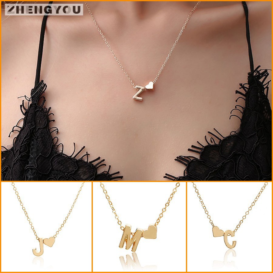❤❤❤Kalung Rantai Klavikula Hias Liontin 26 Huruf Bentuk Hati Untuk Wanita