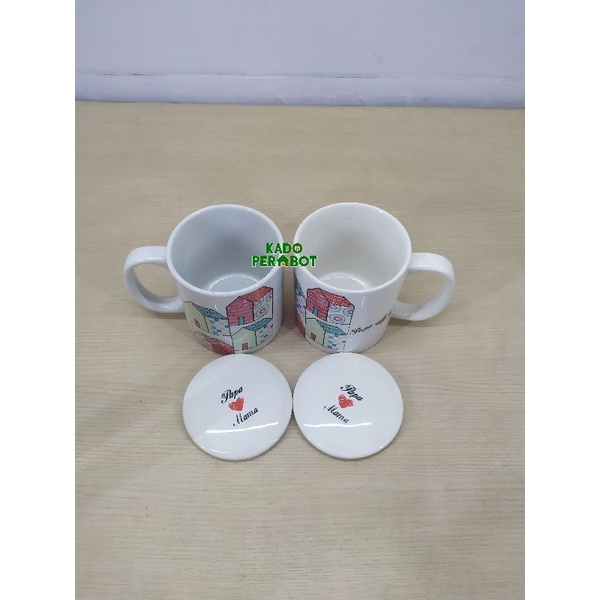 Mug Papa Mama tutup set keramik Premium 2set