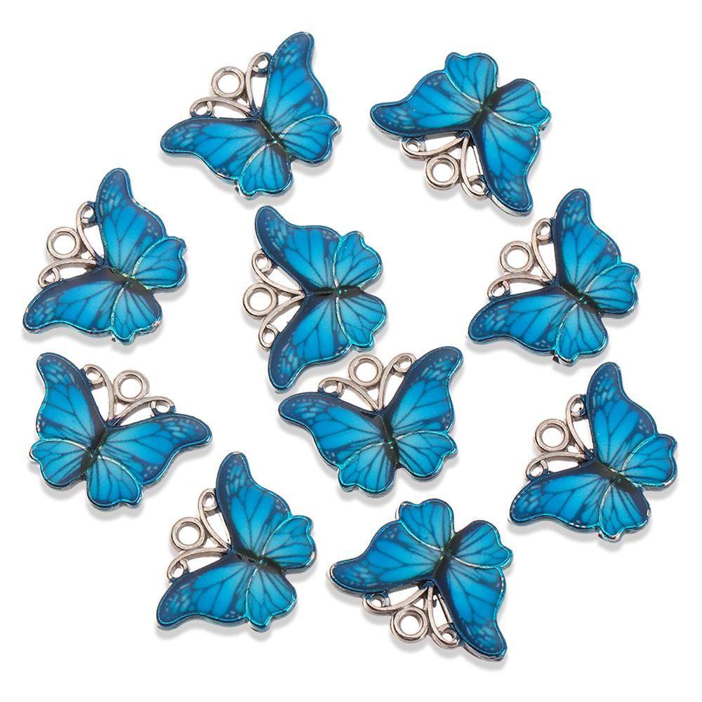 Preva 10 Pcs Liontin Kupu-Kupu Hadiah Multicolor Enamel DIY Aksesoris Kalung Anting Crafting