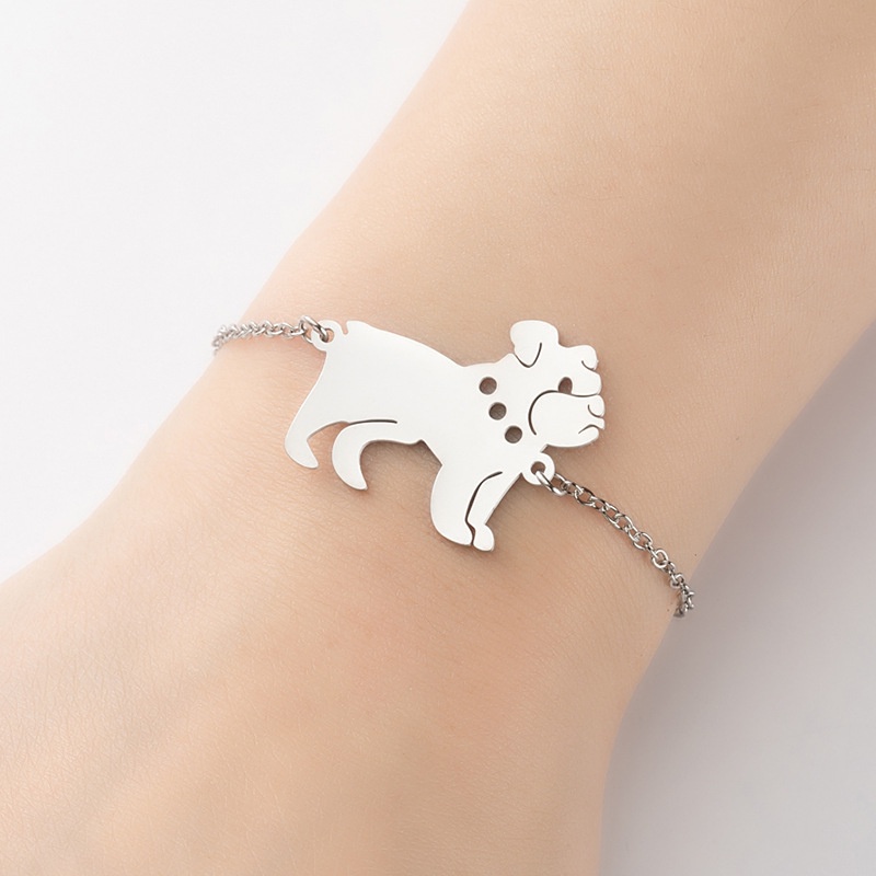 Gelang Rantai Liontin Hewan Kucing Rubah Unicorn Model Hollow Bahan Stainless Steel