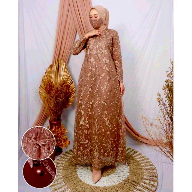 GAMIS BUSUI BRUKAT/BROKAT SIZE M L XL XXL XXXL DALAMAN FULL FURING DAN TILE MUTIARA PREMIUM(FREE MASKER) TERBARU