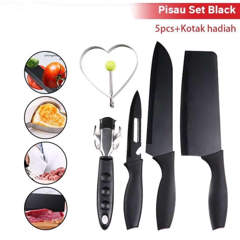 WLShop1 Pisau Set Dapur Cetakan Telur Warna Hitam Bagus Kuat Tajam Knife Meat Daging