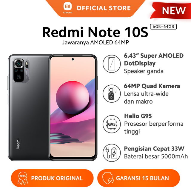 Xiaomi Redmi Note 10S (6GB+64GB) MediaTek Helio G95 64MP Quad Kamera