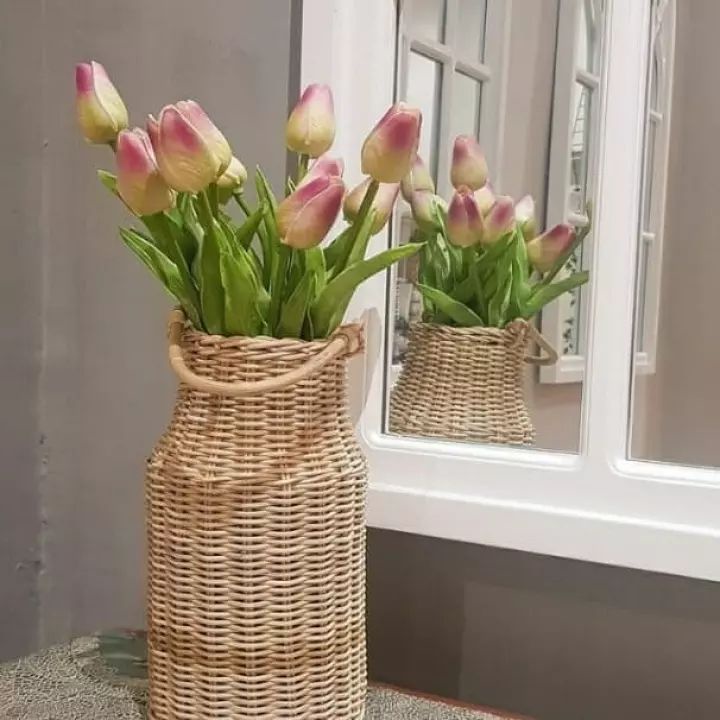 COVER VAS BEJANA POT BUNGA KERAJINAN TANGAN ROTAN JOGJA MURAH