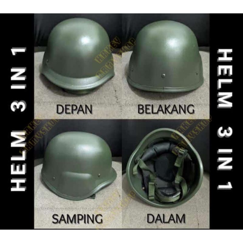 Helm tri in wan 3 in 1 helem pendidikan tni hijau helmet hiaju army