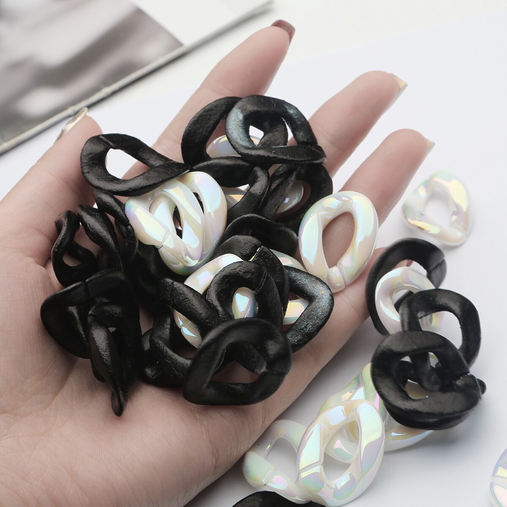 10PC Hitam Putih Akrilik Rantai Manik-manik Konektor Link Rantai untuk Membuat Perhiasan Komponen Tali DIY Gelang Anting-Anting Rantai