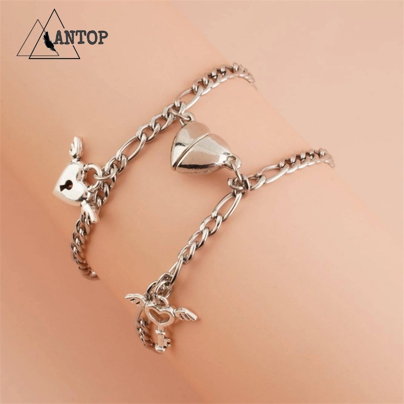2 Pcs Fashion Cinta Gelang Pasangan Magnetik Kesederhanaan Rantai Paduan Aksesoris Hadiah ANTOP
