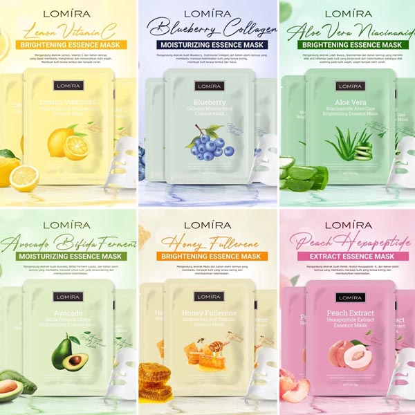 [ESSENCE SHEET MASK] [BPOM] LOMIRA ESSENCE FACE MASK | SHEET MASK | Masker Wajah | Aloe Vera | Avocado | Blueberry | Peach |