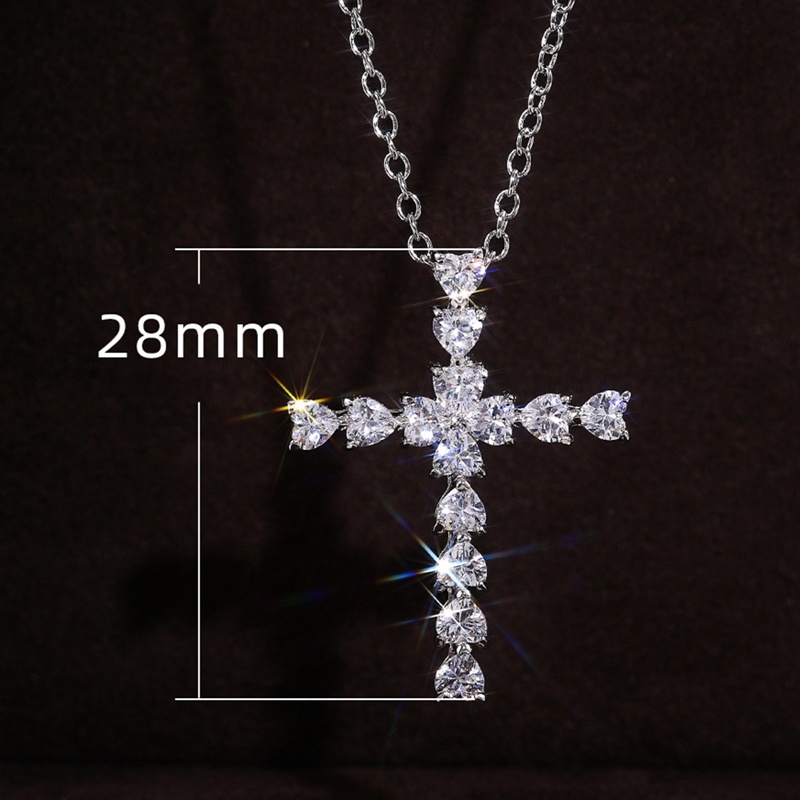 Crystal Heart Cross Pendent Necklaces For Women Shiny CZ Fine Anniversary Gift Fashion Versatile Female Necklace