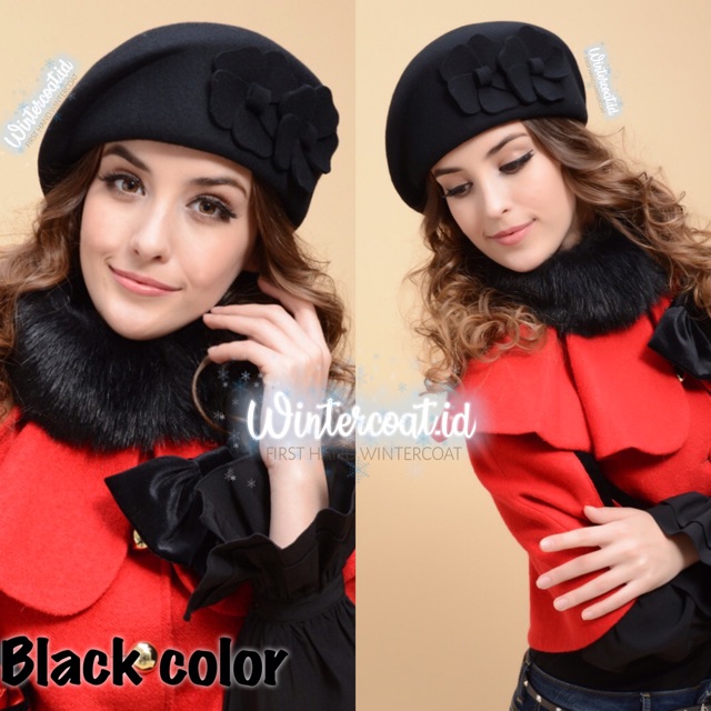 Beret Hat Winter Fashion Pramugari Stewardess Wanita Cewek Topi Musim Dingin Import Korea