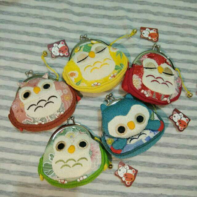 Chirimen Owl Coin Wallet Dompet Burung Hantu Koin Kain Khas Jepang