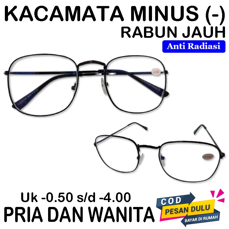 Kacamata Baca Minus (-) -0.50 s/d -4.00 Anti Radiasi Blue Ray Wanita Pria Kaca mata Minus Rabun jauh