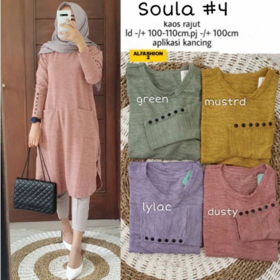 ATASAN TUNIK KAOS RAJUT SOULA #4 BY ALFASHION HIJAB FASHION ORI SOLO