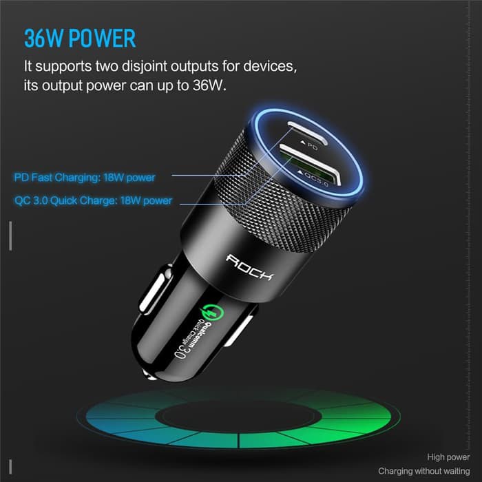 ROCK - H5 - PD - Quick Charge - QC 3.0 - Car Charger