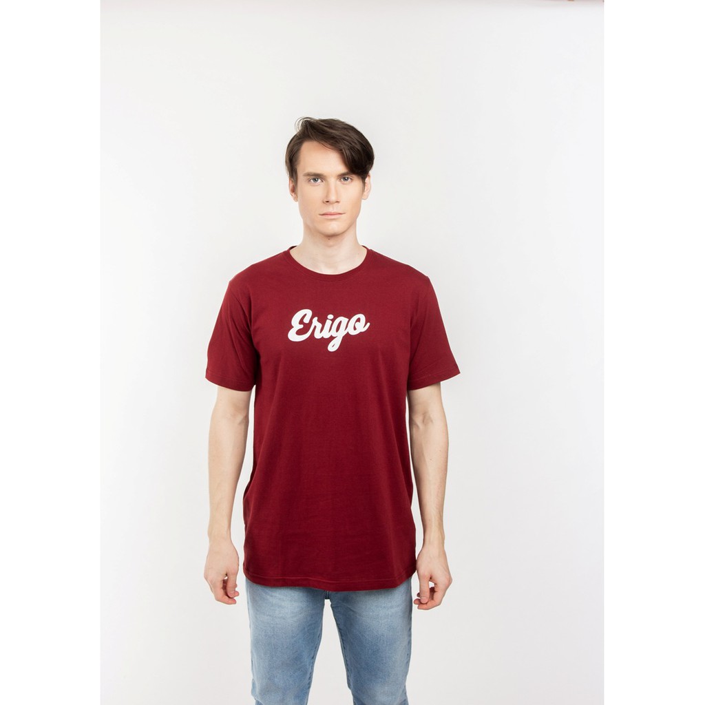 Erigo T-Shirt Basic White Maroon | Shopee Indonesia