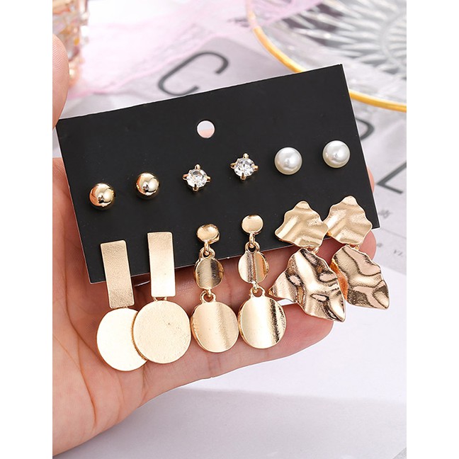 LRC Anting Set Fashion Gold Metal Disc Irregular Geometric Earrings Set Of 6 F76186