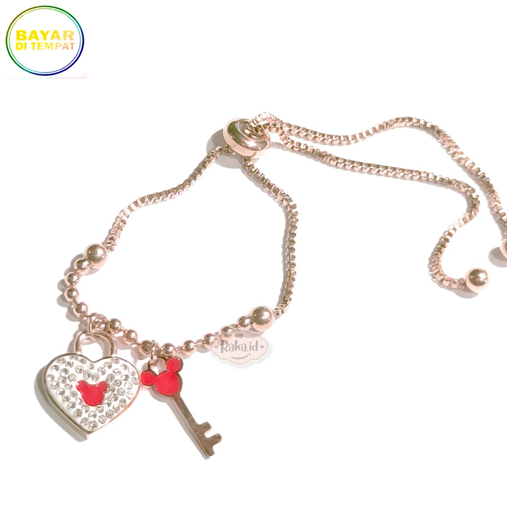 Raka Acc - Gelang Tangan Titanium Gelang Tangan Wanita Serut Love Kunci Mickey Perhiasan Wanita 504