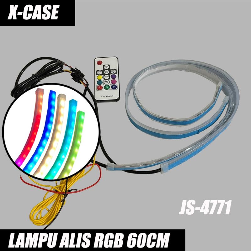 LAMPU ALIS PIPIH GEPENG RUNNING RGB 60CM REMOTE X-CASE JS 4771 UNIVERSAL MOBIL DAN MOTOR