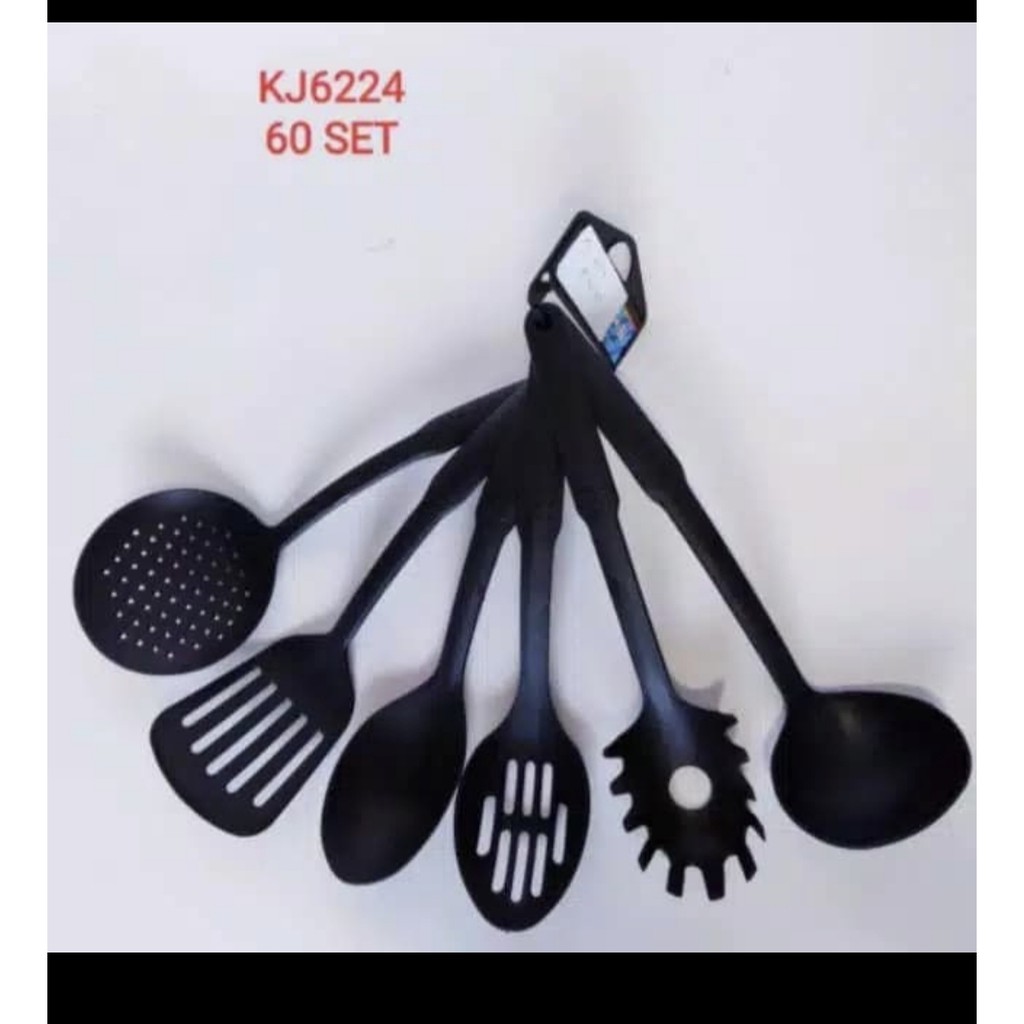 SPATULA SET ISI 6 PCS NYLON BLACK Sutil Sendok Sodet Centong Masak TERMURAH