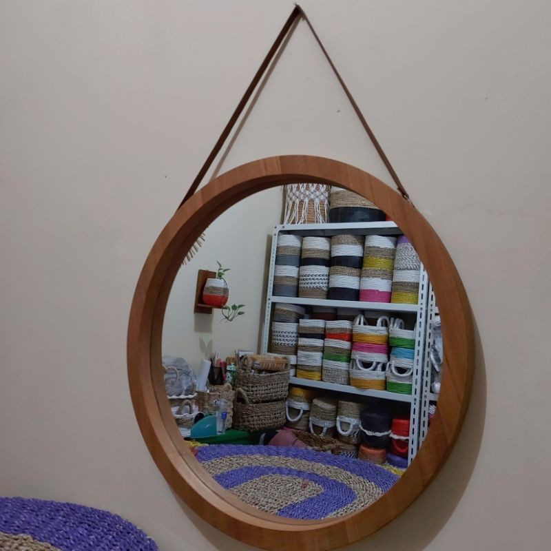 CERMIN BULAT VENEER JATI /  MINDI / SUNGKAI D 60 CM