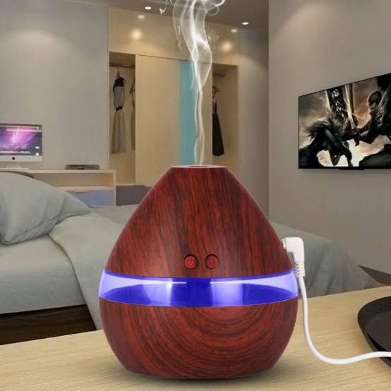 DIFFUSER HUMIDIFIER AROMATHERAPY DESAIN WOOD 300 ml + ESSENTIAL OIL 6 PCS