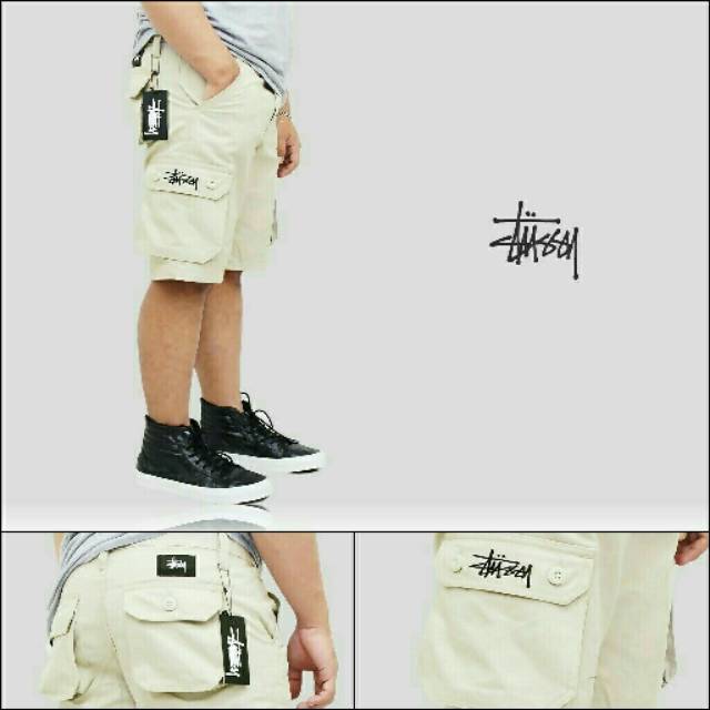 CELANA CARGO PENDEK STUSSY CREAM