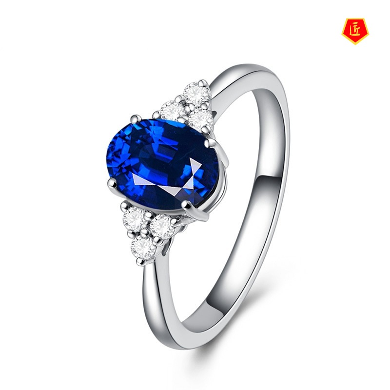 [Ready Stock]Classic Colored Gems Inlaid Sapphire Ring