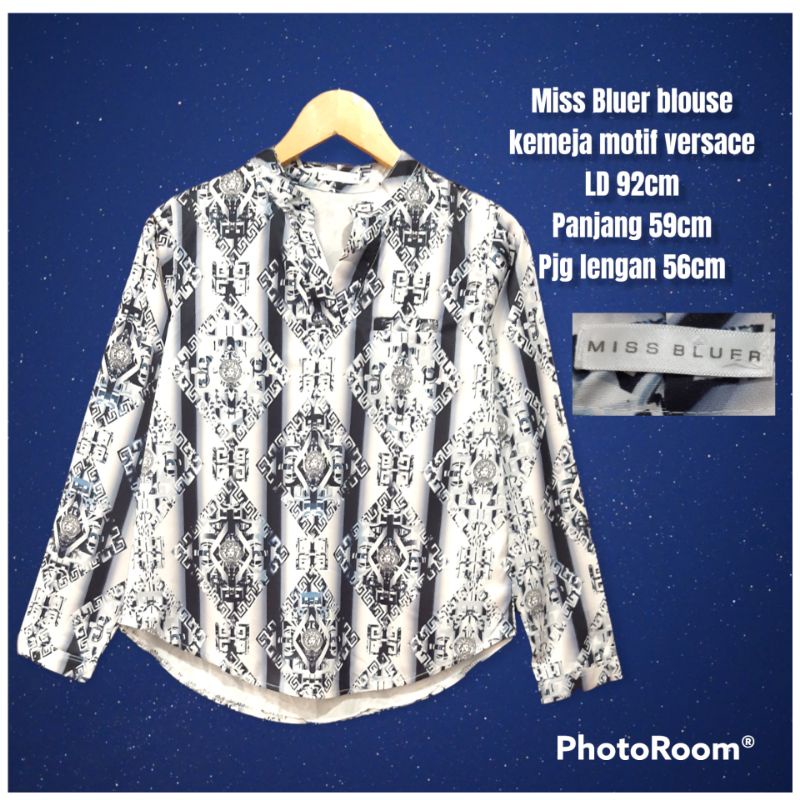 Miss Bluer blouse kemeja wanita motif versace