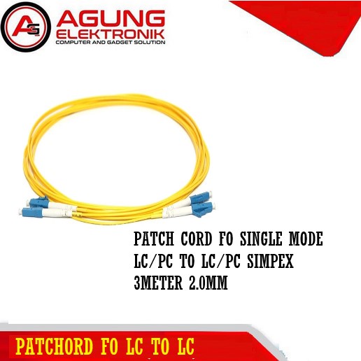 KABEL PATCH CORD FIBER OPTIC SINGLE MODE LC/PC TO LC/PC SIMPLEX 3METER 2.0MM