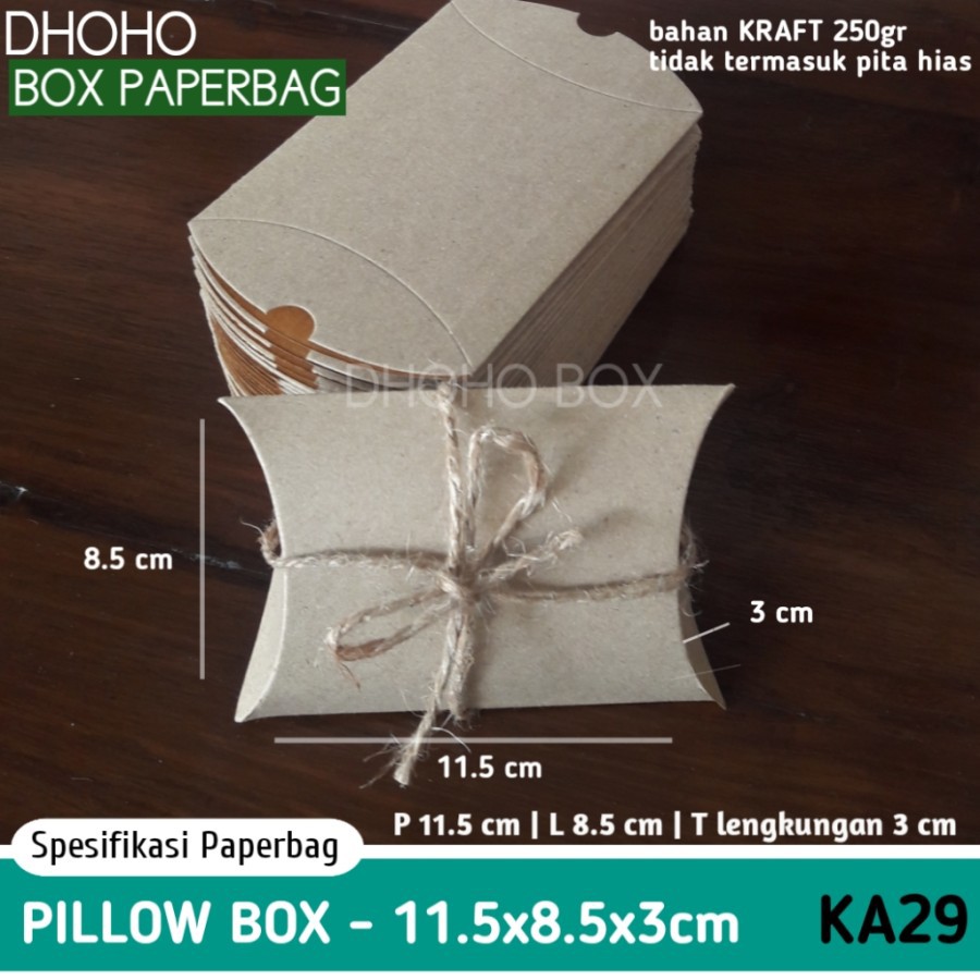 

ISI 36 BIJI pillow box kraft 11cm ka29 | kotak kado kardus dus souvenir aksesoris