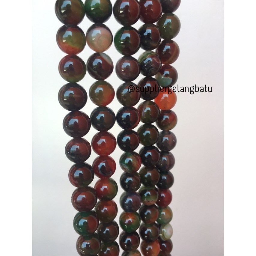 batu manau loreng ginggang hijau oren merah manao mangga 14mm natural bahan fashion gelang kalung