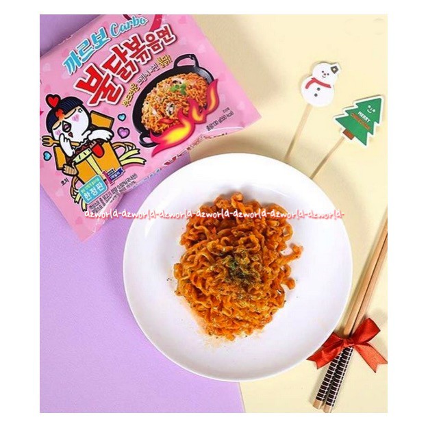 Samyang Green 130gr Buldak Carbo Hot Chicken Flavor Ramen Carbo Samyang Carbonara Mie Shamyang Karbonara 130 gram Samyang  Pink