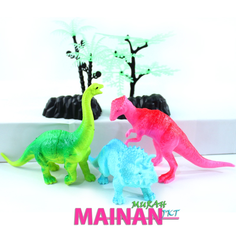 MAINANKEI MAINAN ANAK MURAH HEWAN DINO ISI 3 WORLD OCT1219 ANIMAL DINO KARET LEHER PANJANG