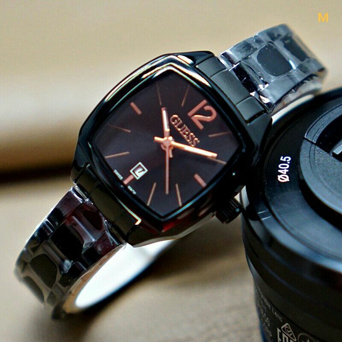 HOT SALE Jam Tangan Wanita / Cewek Guess Segi Rantai Full Black TERMURAH