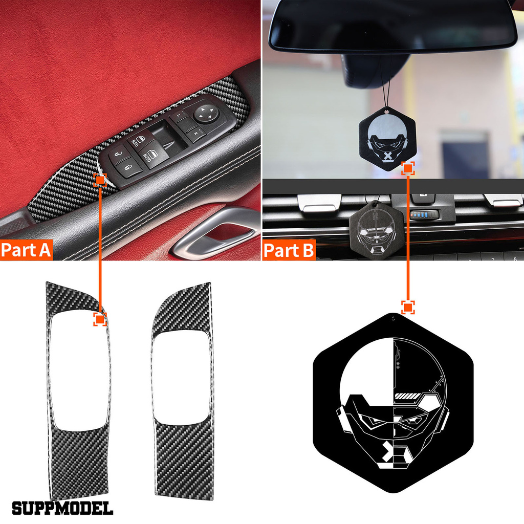 Smodel 2 Pcs Sticker Dekorasi Interior Mobil Dodge Challenger 2015 Bahan Serat Karbon Kuat