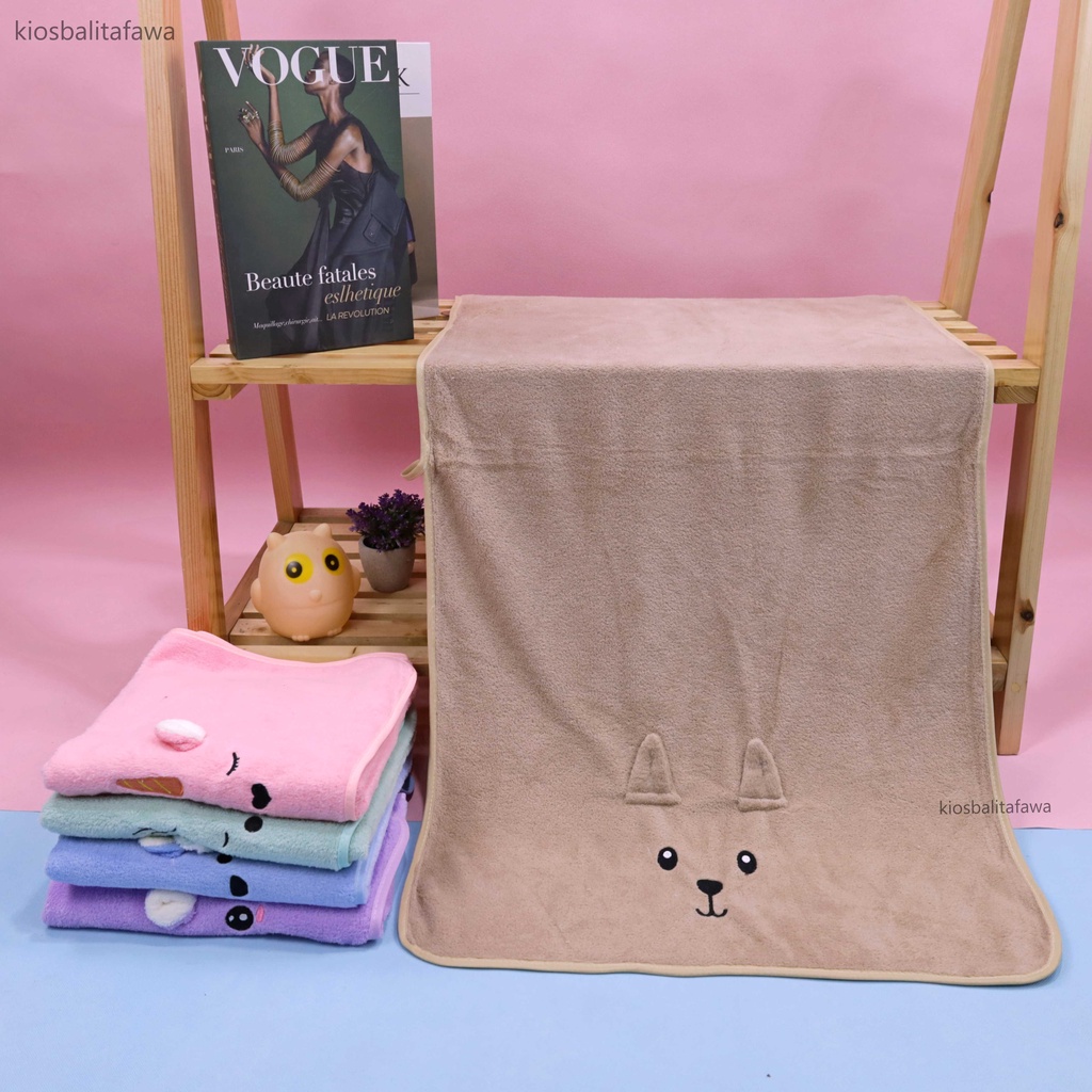 Handuk Anak Karakter / Motif Telinga Timbul Perlengkapan Mandi Bayi Balita Anak Perempuan Laki Laki Murah Kado Towel Bahan Lembut SNI Microfiber Branded