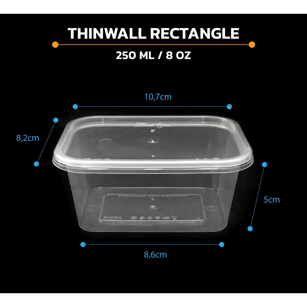 

Thinwall Rectangle 250ml + TUTUP isi 25pcs / Kotak Box Plastik Murah