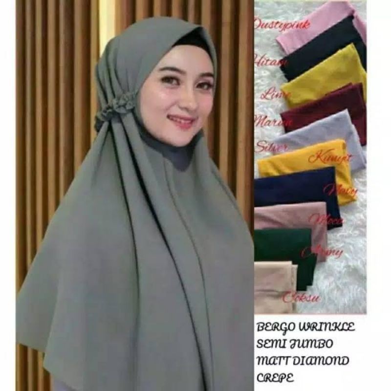 Hijab Bergo Tali Kriwil Instan Premium Diamond Strech