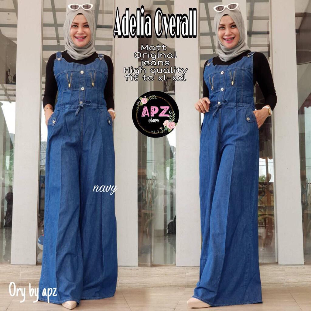 (BISA COD) ADELIA OVERALL!! SIZE JUMBO FIT XXL MATT JEANS WASH